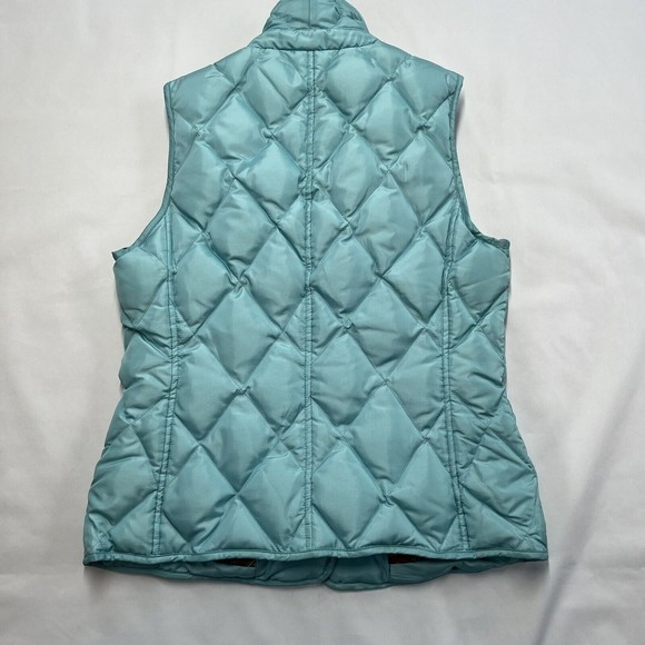 Talbots Down Puffer Vest Small Quilted Button Feather Aqua Teal Paisley Lining - Picture 4 of 10